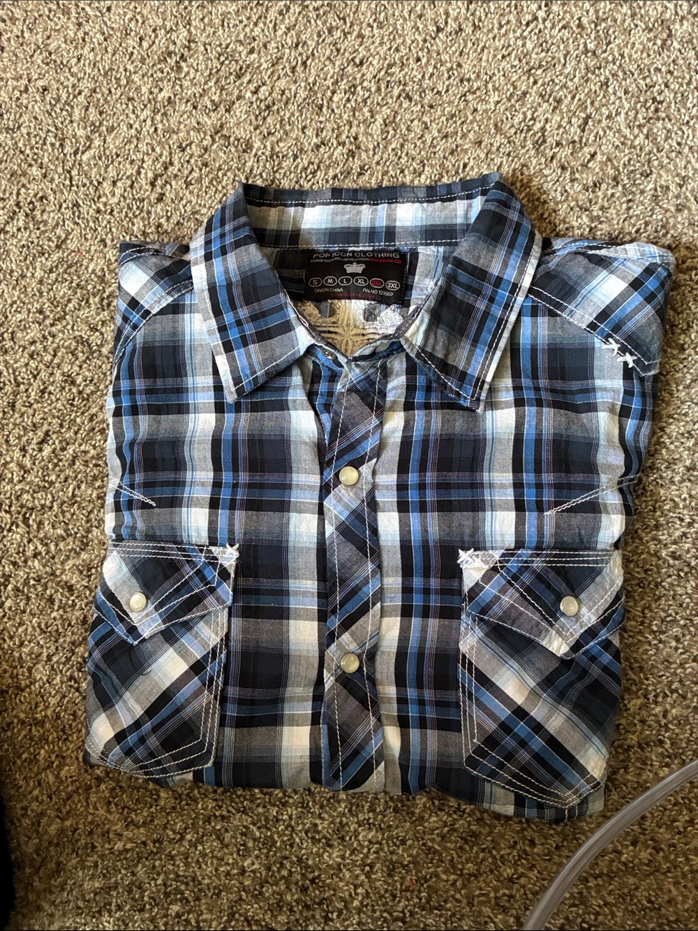 POP ICON CLOTHING Blue and White Plaid Button-Down Shirt